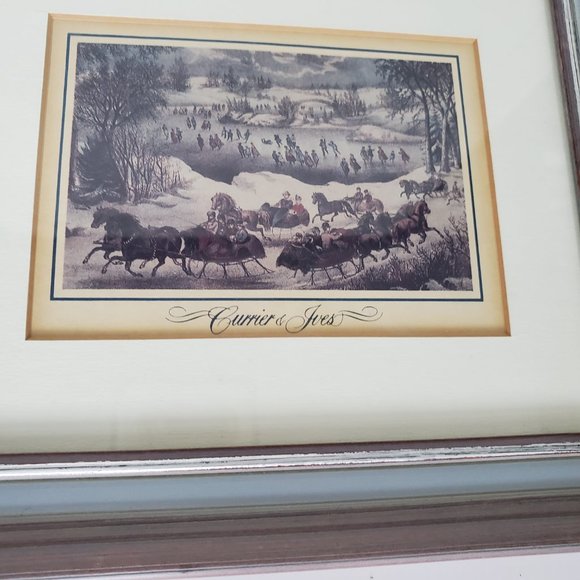 Vtg CURRIER & IVES Framed Print New York CENTRAL PARK IN WINTER Scene Horses - Picture 2 of 9